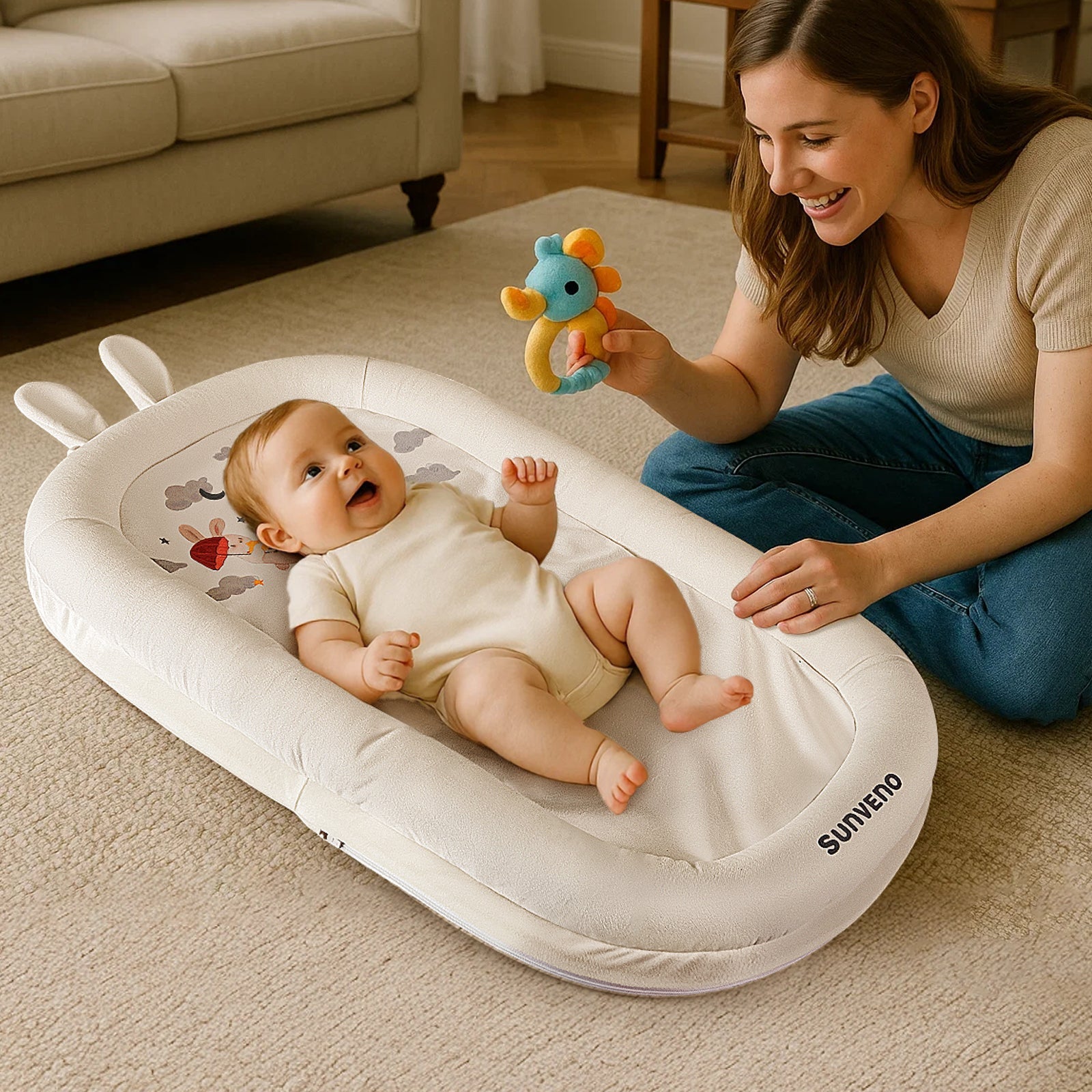 Baby Lounger for Newborns (0–12 Months) – Soft Infant Support Cushion for Play, Tummy Time & Bonding