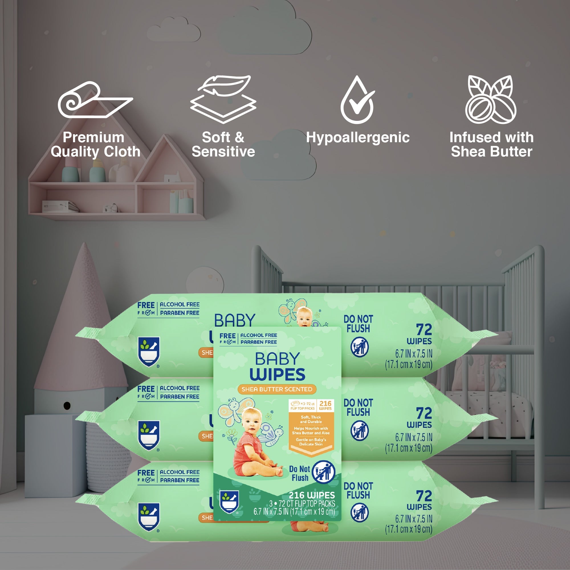 Baby Wipes with Aloe Vera & Shea Butter – 6 Pack